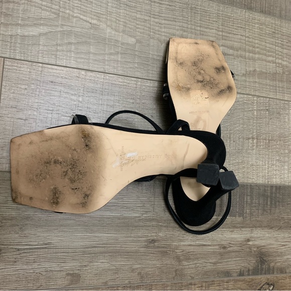 Good American The Standout Square Toe Sandal Suede Black Size 7.5 Heels - Picture 4 of 6